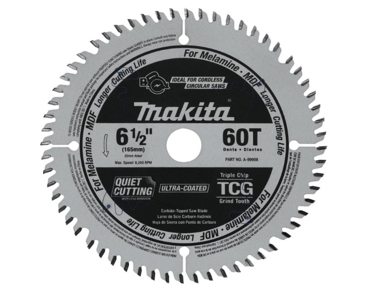 Makita A-99998 Carbide-Tipped Cordless Plunge Saw Blade 6-1/2" 60T (TCG) MDF